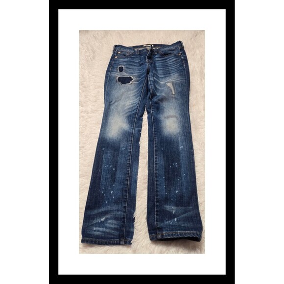 Madewell Distressed Stretch Straight Dark Wash Jeans Size 27x30 - Picture 1 of 13